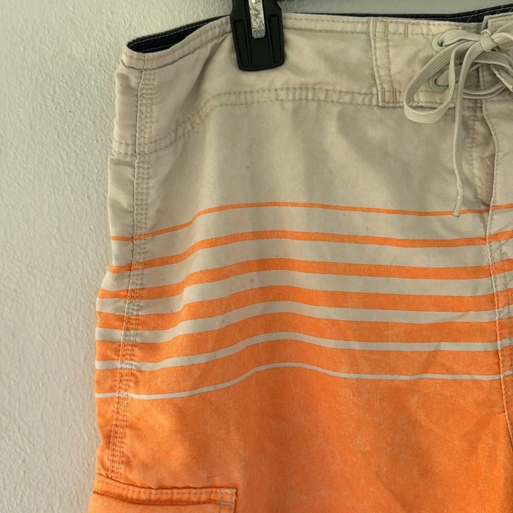 O’NEILL men’s orange stripe tie waist board shorts size 34